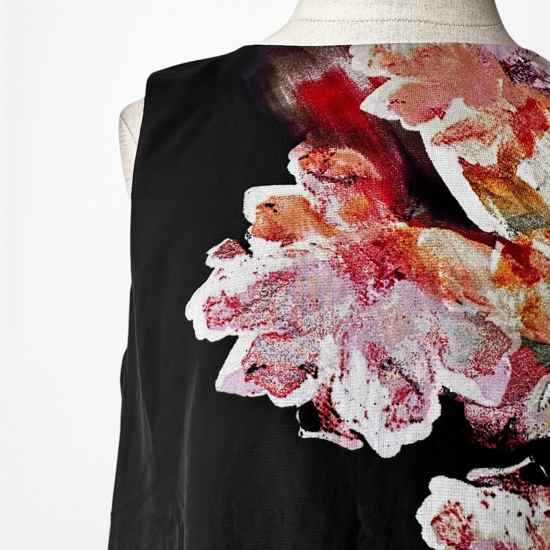 Vintage Y2K Black Red Sleeveless Asymmetric Hem Chiffon Knee Length Dress Size M