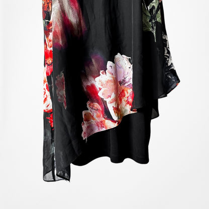 Vintage Y2K Black Red Sleeveless Asymmetric Hem Chiffon Knee Length Dress Size M