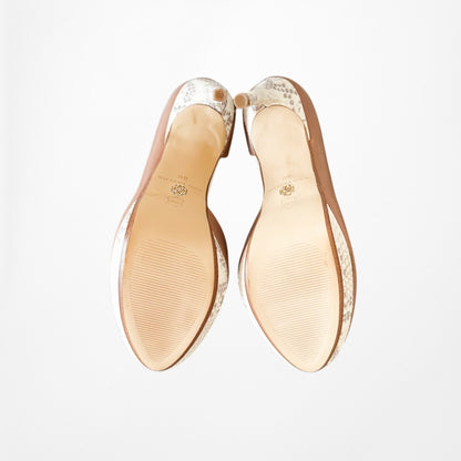 Vintage Y2K Brown Faux Leather Round Toe Snake Print Stiletto Pump Heels Size 6