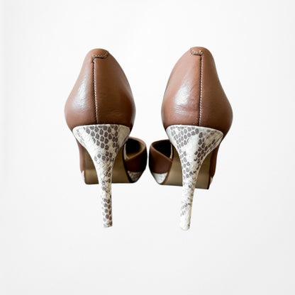 Vintage Y2K Brown Faux Leather Round Toe Snake Print Stiletto Pump Heels Size 6