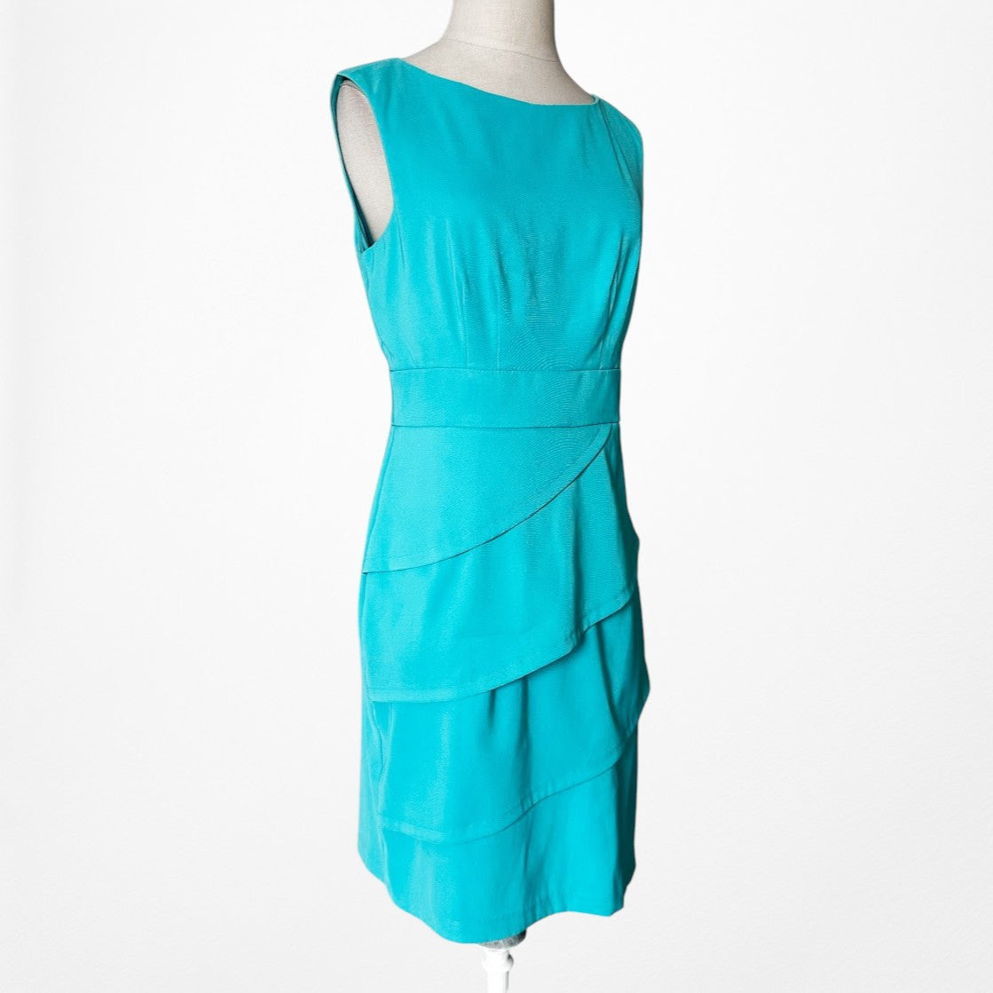 Vintage Y2K Blue Sleeveless Knee Length Bodycon Ruffle Cocktail Dress Size M