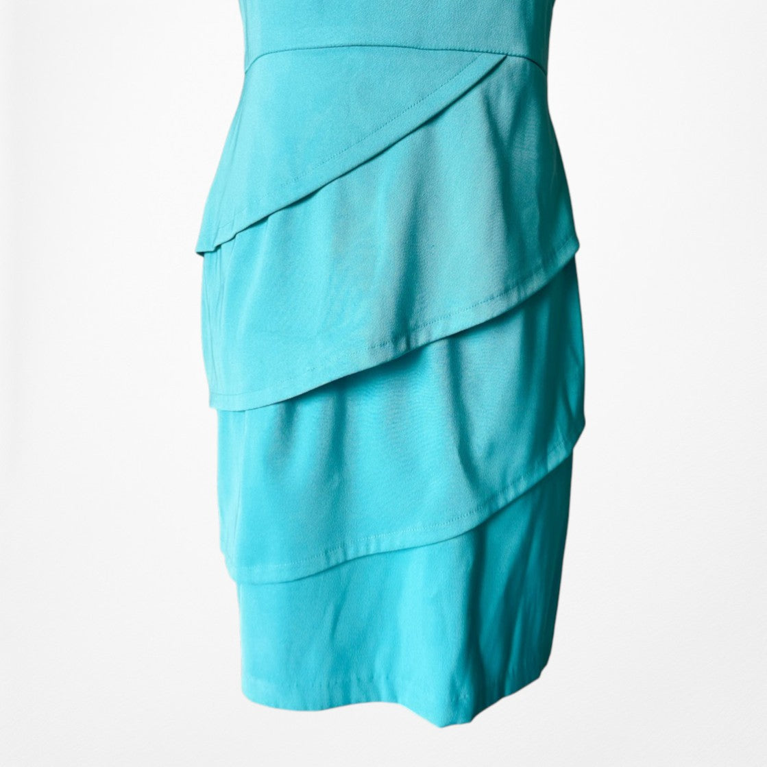 Vintage Y2K Blue Sleeveless Knee Length Bodycon Ruffle Cocktail Dress Size M