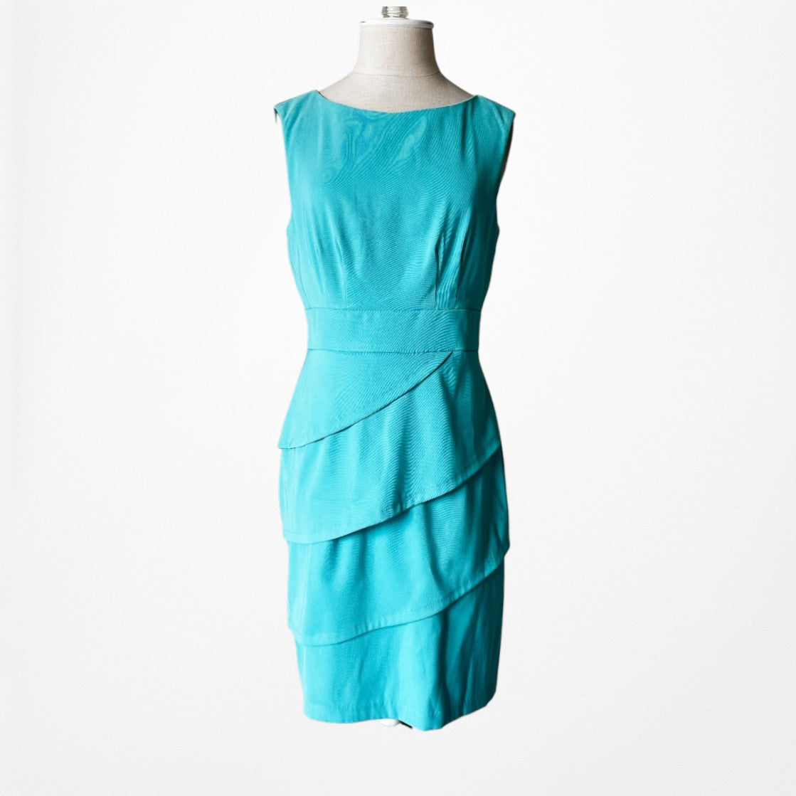 Vintage Y2K Blue Sleeveless Knee Length Bodycon Ruffle Cocktail Dress Size M