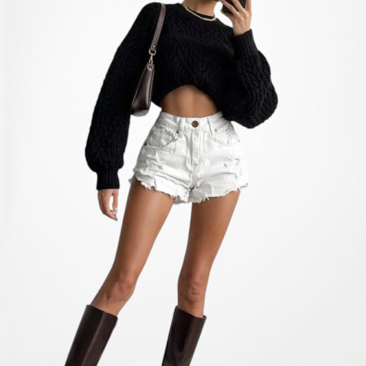 Vintage Y2K 90s White High Waisted Distressed Destroyed Denim Shorts Size XS/S