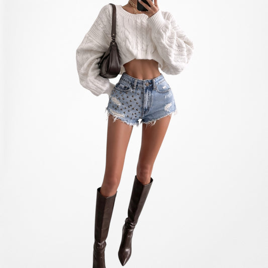 Vintage Y2K 90s BDG Blue High Waisted Distressed Studded Denim Shorts Size XS