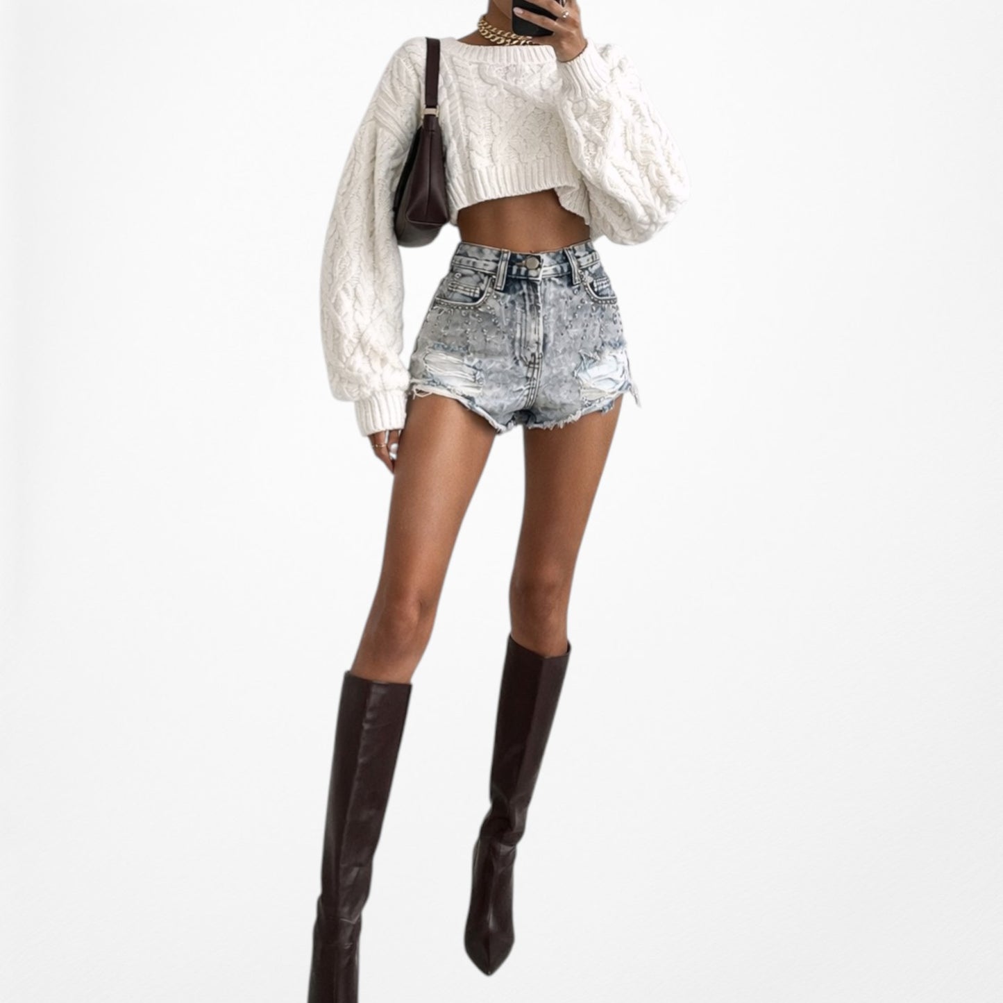 Vintage Y2K Studded Rhinestone Acid Wash Distressed High Rise Denim Shorts XS/S