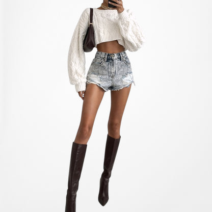 Vintage Y2K Studded Rhinestone Acid Wash Distressed High Rise Denim Shorts XS/S