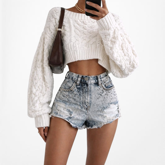 Vintage Y2K Studded Rhinestone Acid Wash Distressed High Rise Denim Shorts XS/S