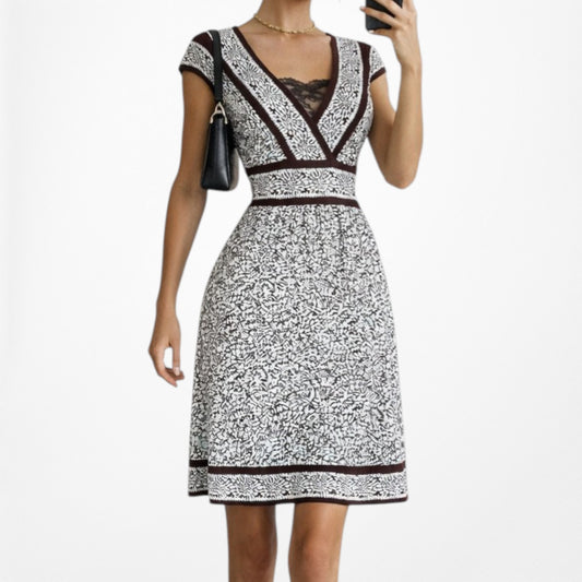 Vintage Y2K 90s Brown Blue Floral Knee Length Knit Boho A-Line Sundress Size M