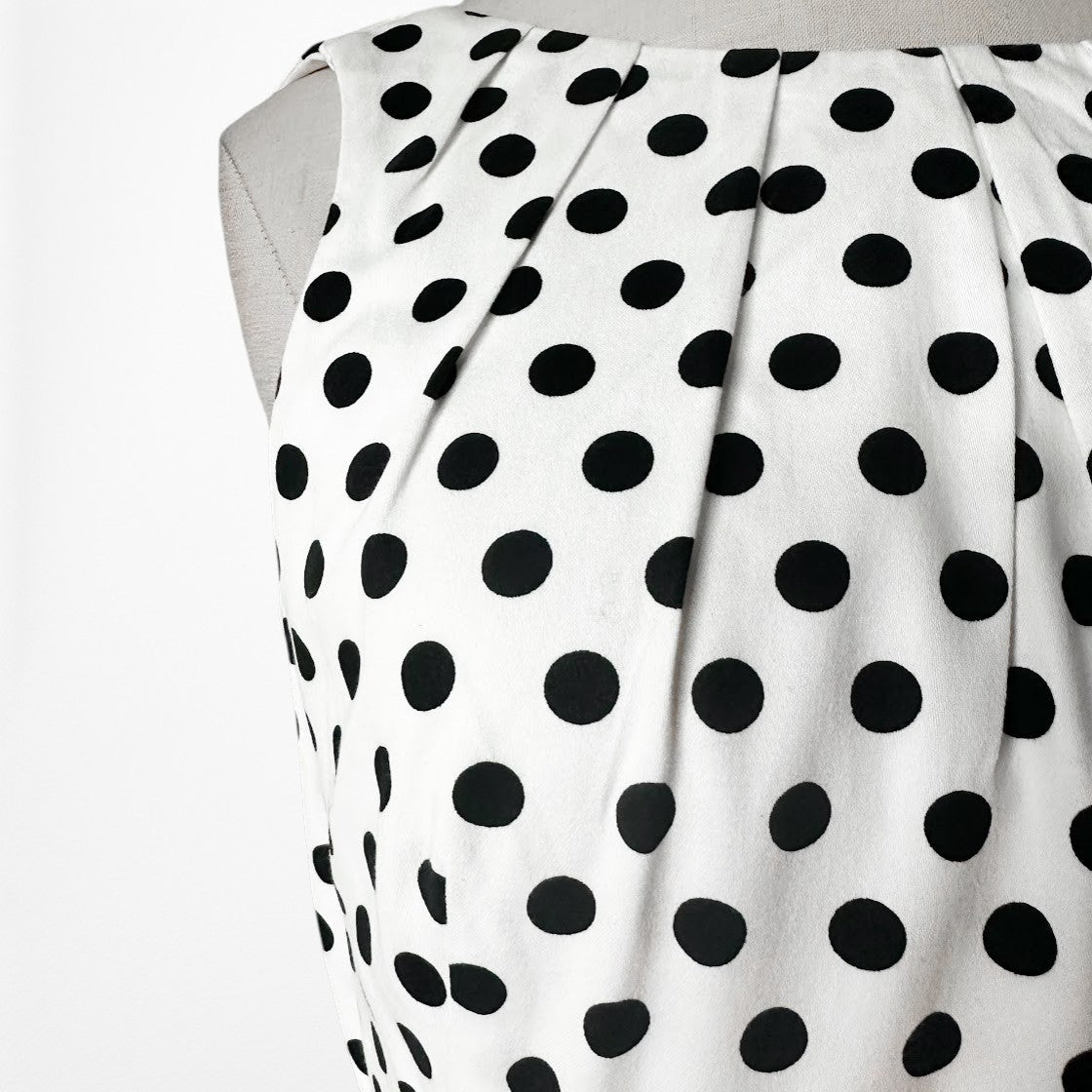 Vintage Y2K 90s Black White Polka Dot Retro Knee Length Bodycon Dress Size M