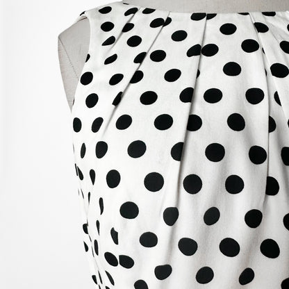 Vintage Y2K 90s Black White Polka Dot Retro Knee Length Bodycon Dress Size M