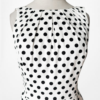 Vintage Y2K 90s Black White Polka Dot Retro Knee Length Bodycon Dress Size M