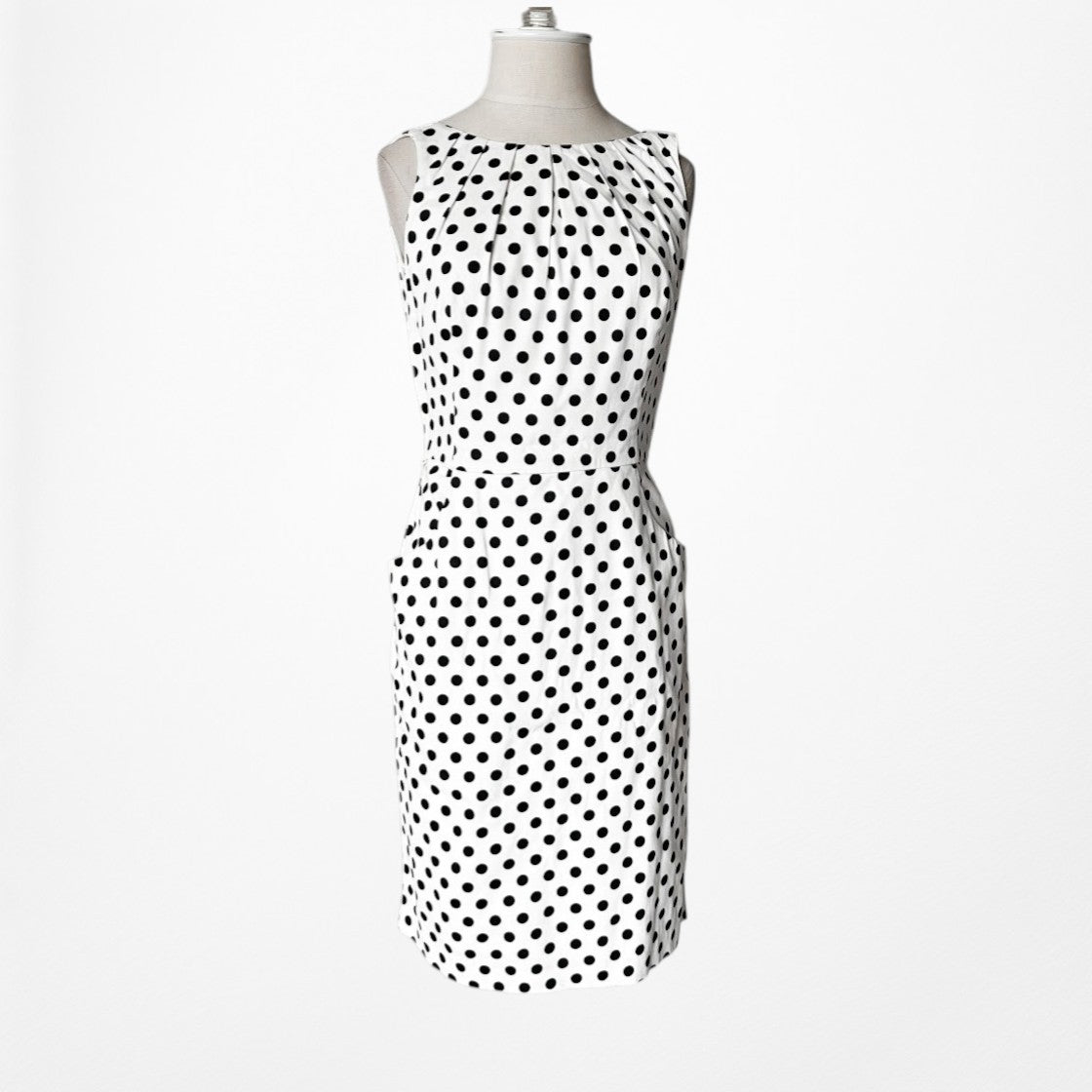 Vintage Y2K 90s Black White Polka Dot Retro Knee Length Bodycon Dress Size M