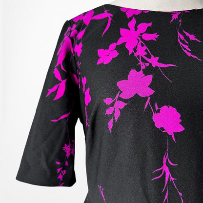 Vintage Y2K 90s Black Purple 3/4 Sleeve Flared A-Line Knee Length Dress Size M