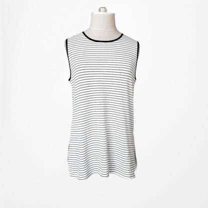 Vintage Y2K 90s White Black Striped Knit Sleeveless Casual Tank Top Size S/M