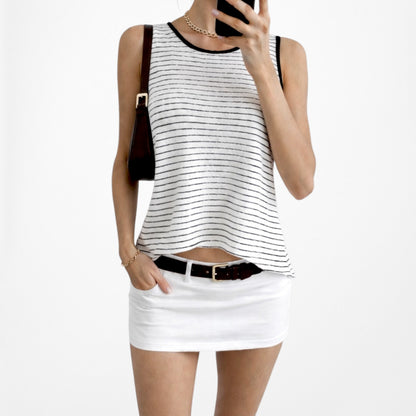 Vintage Y2K 90s White Black Striped Knit Sleeveless Casual Tank Top Size S/M