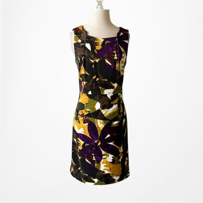 Vintage Y2K 90s Yellow Geometric Print Sleeveless Knit Knee Length Dress Size S