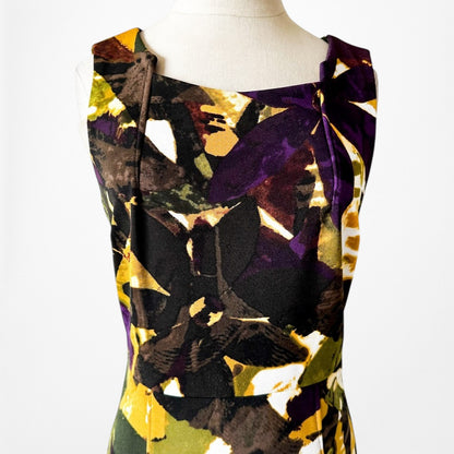 Vintage Y2K 90s Yellow Geometric Print Sleeveless Knit Knee Length Dress Size S