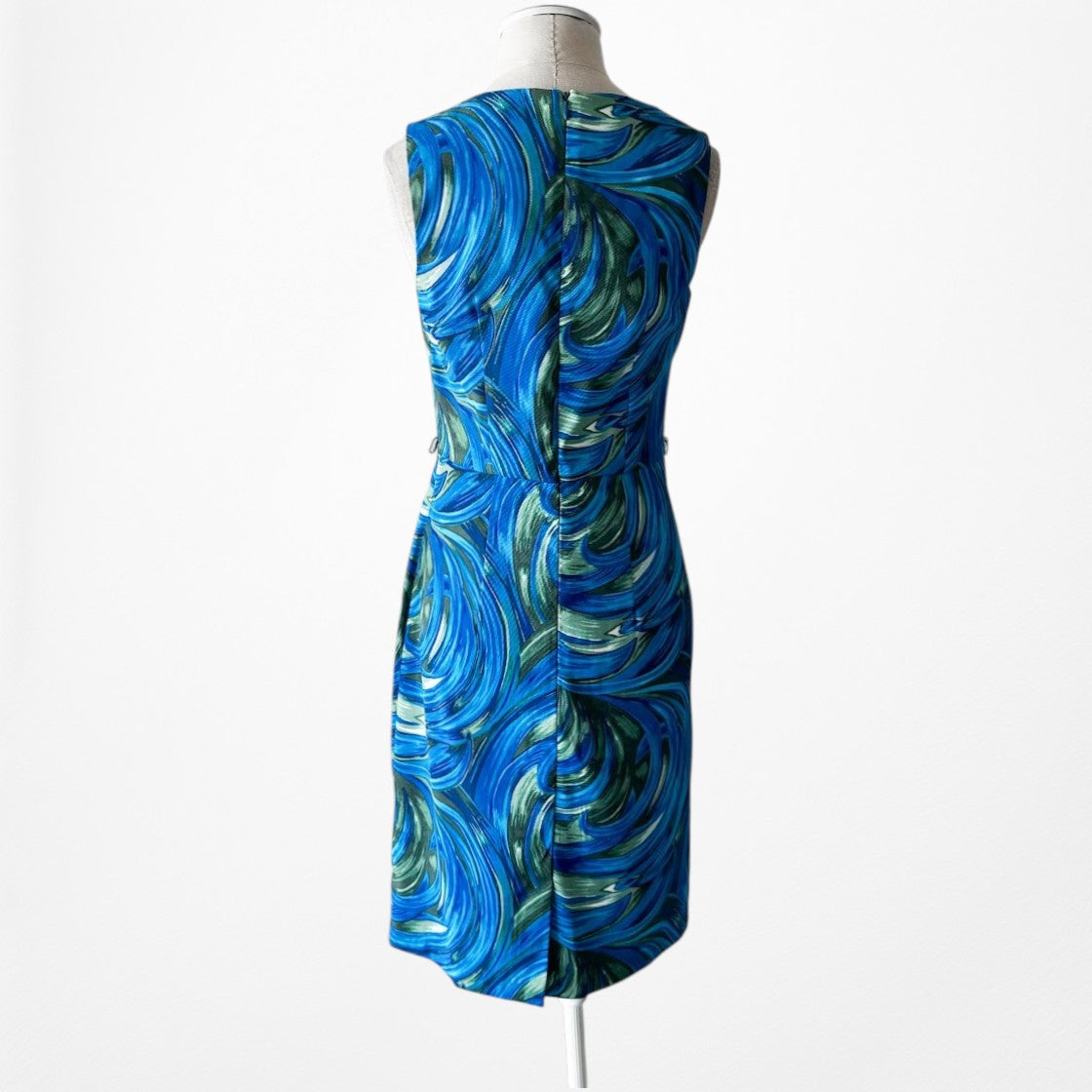 Vintage Y2K 90s Blue Knee Length Printed Sleeveless Sheath Dress Size S/M