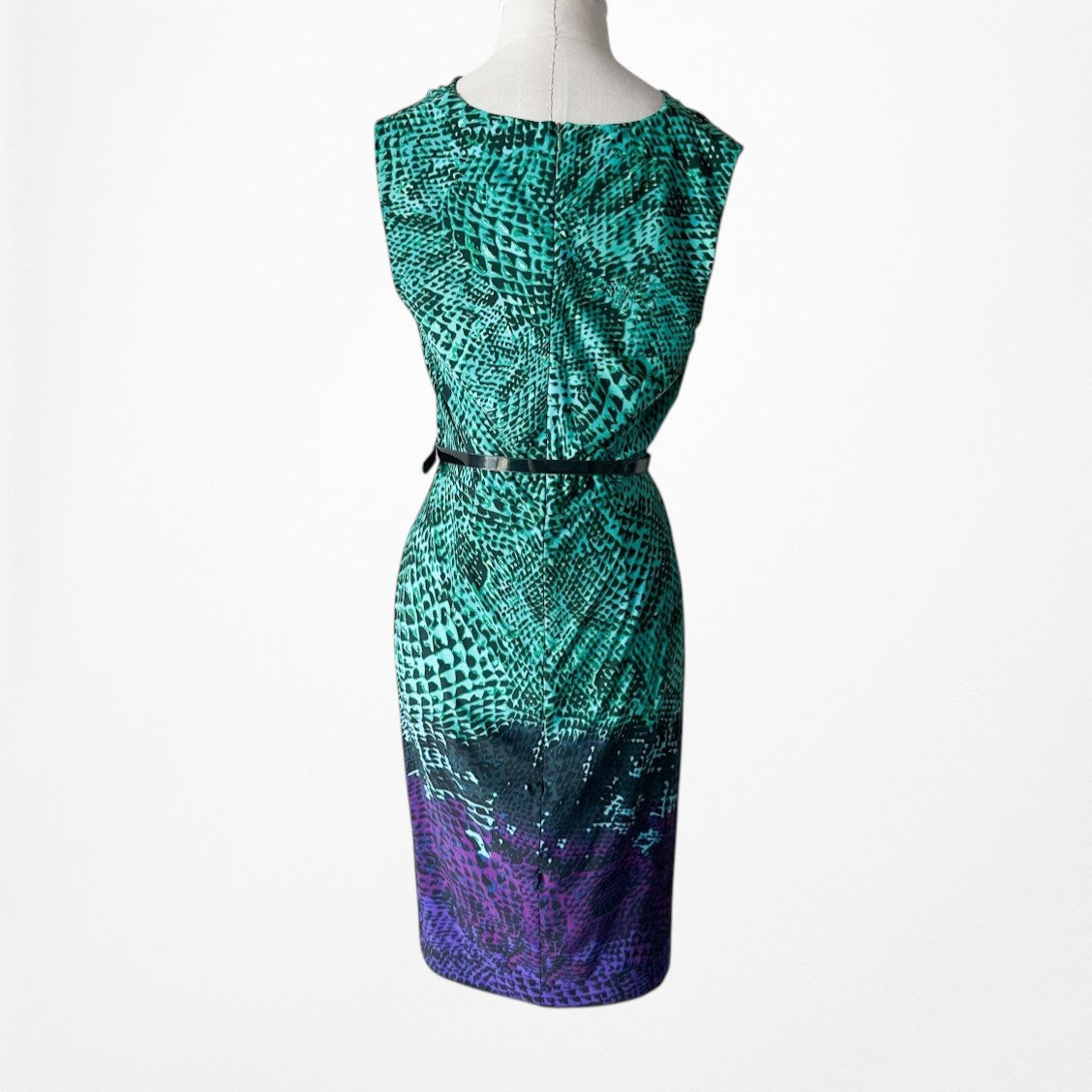 Vintage Y2K Sleeveless Green Purple Ombre Belted Knee Length Knit Dress Size S/M
