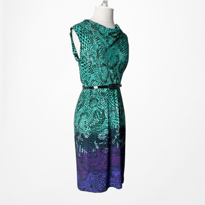 Vintage Y2K Sleeveless Green Purple Ombre Belted Knee Length Knit Dress Size S/M