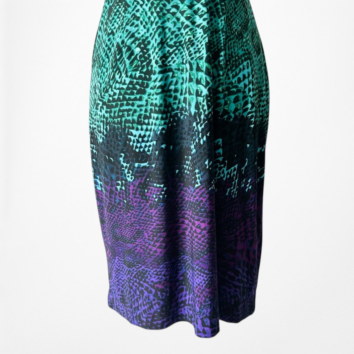 Vintage Y2K Sleeveless Green Purple Ombre Belted Knee Length Knit Dress Size S/M