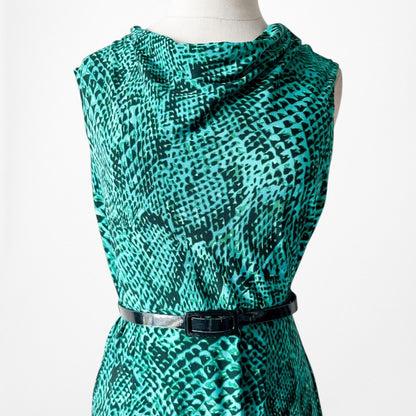 Vintage Y2K Sleeveless Green Purple Ombre Belted Knee Length Knit Dress Size S/M