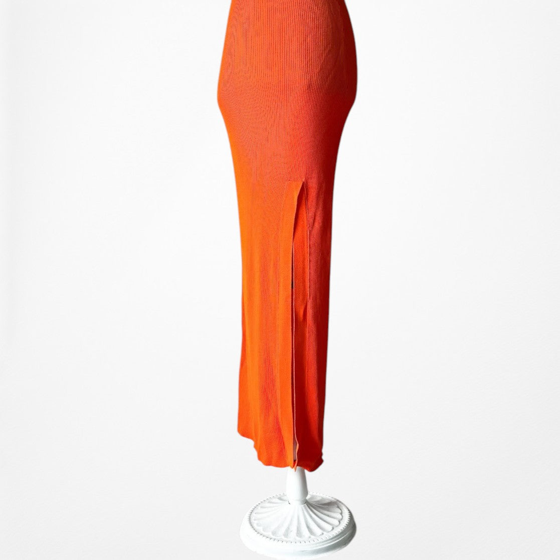 Zara Orange Ribbed Knit Cutout Midi Side Slit Sleeveless Bodycon Dress Size S/M