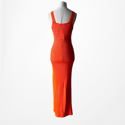 Zara Orange Ribbed Knit Cutout Midi Side Slit Sleeveless Bodycon Dress Size S/M