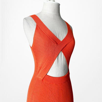 Zara Orange Ribbed Knit Cutout Midi Side Slit Sleeveless Bodycon Dress Size S/M