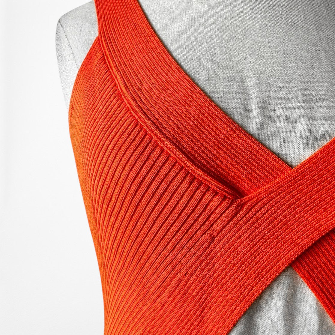 Zara Orange Ribbed Knit Cutout Midi Side Slit Sleeveless Bodycon Dress Size S/M