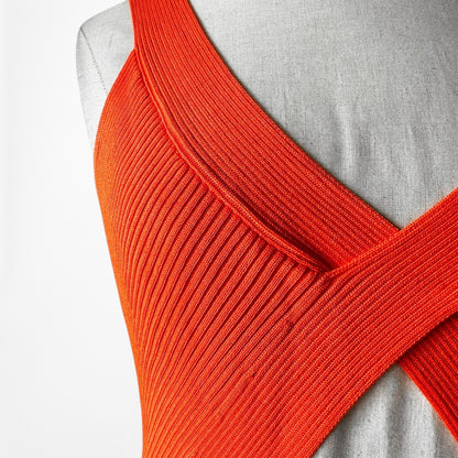 Zara Orange Ribbed Knit Cutout Midi Side Slit Sleeveless Bodycon Dress Size S/M