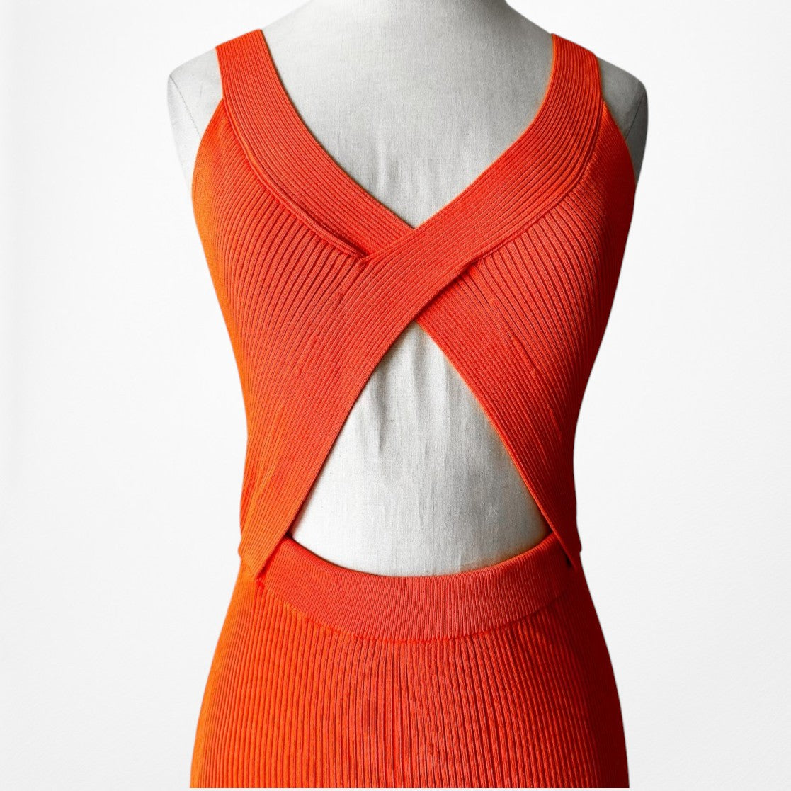 Zara Orange Ribbed Knit Cutout Midi Side Slit Sleeveless Bodycon Dress Size S/M