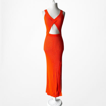Zara Orange Ribbed Knit Cutout Midi Side Slit Sleeveless Bodycon Dress Size S/M