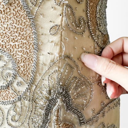 Vintage Y2K Yellow Paisley Beaded Double Slit Silk Ombre Maxi Prom Dress Size S