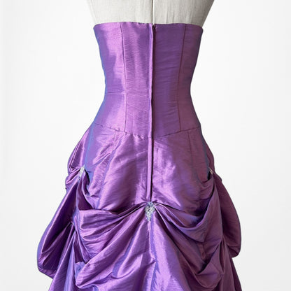 Vintage Purple Strapless Princess Satin Tulle Lined Flared Maxi Prom Dress M