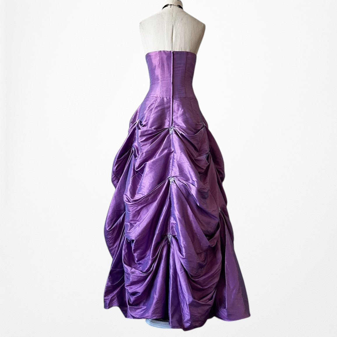Vintage Purple Strapless Princess Satin Tulle Lined Flared Maxi Prom Dress M