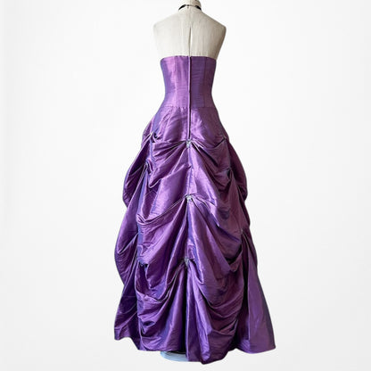 Vintage Purple Strapless Princess Satin Tulle Lined Flared Maxi Prom Dress M