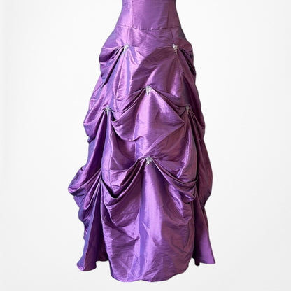 Vintage Purple Strapless Princess Satin Tulle Lined Flared Maxi Prom Dress M