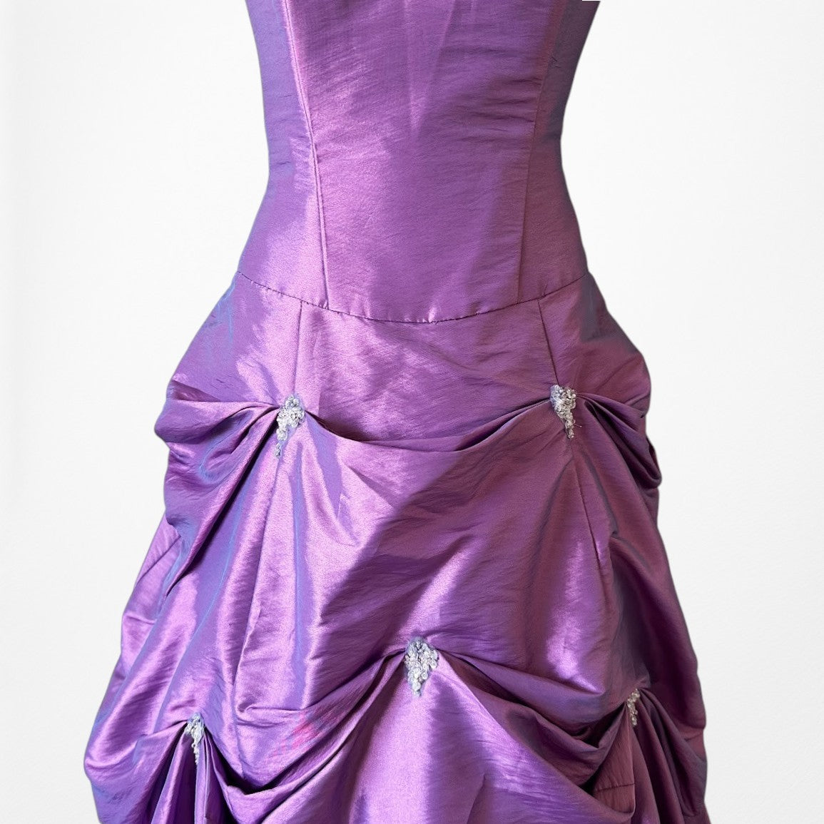 Vintage Purple Strapless Princess Satin Tulle Lined Flared Maxi Prom Dress M