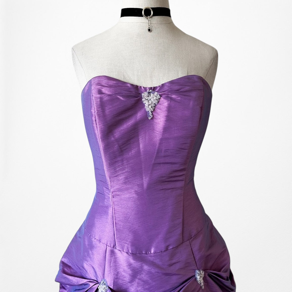 Vintage Purple Strapless Princess Satin Tulle Lined Flared Maxi Prom Dress M