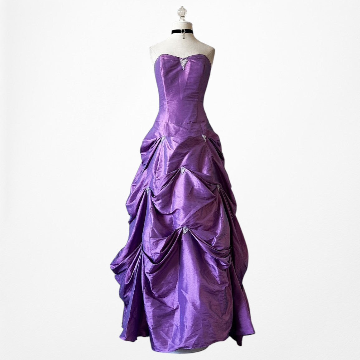 Vintage Purple Strapless Princess Satin Tulle Lined Flared Maxi Prom Dress M