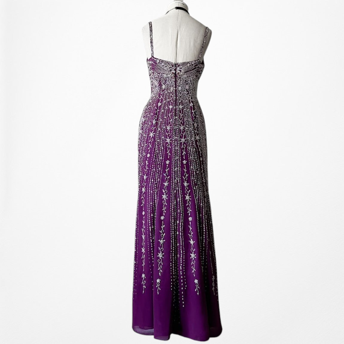Vintage Y2K 90s Purple Beaded Rhinestone Side Slit Formal Maxi Prom Dress Gown S