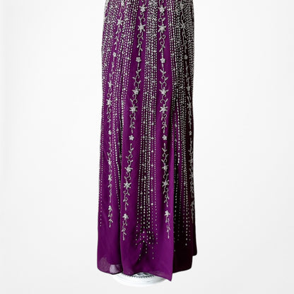 Vintage Y2K 90s Purple Beaded Rhinestone Side Slit Formal Maxi Prom Dress Gown S
