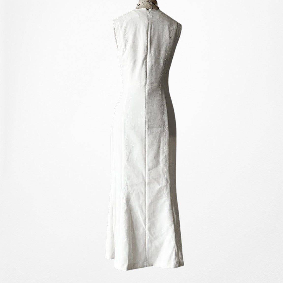 Vintage Y2K 90s Off White Button Front Flared A-Line Midi Cocktail Dress Size M