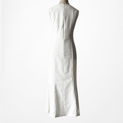 Vintage Y2K 90s Off White Button Front Flared A-Line Midi Cocktail Dress Size M