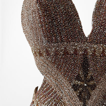 Vintage Y2K Brown Silk Ombre Beaded Halter Front Slit Maxi Prom Dress Size XS/S