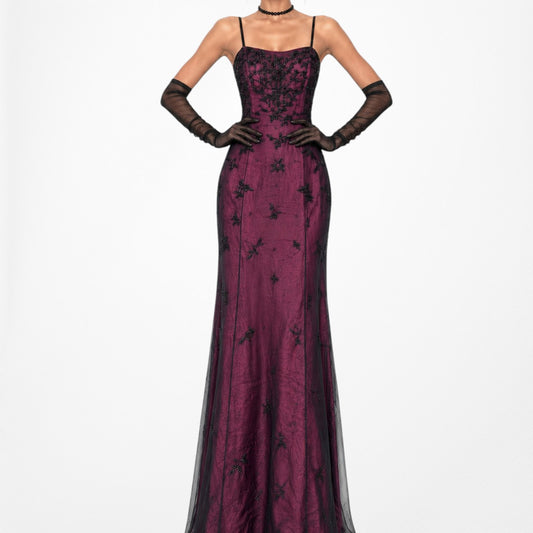 Vintage Pink Black Silk Floral Beaded Bodycon Maxi Formal Cocktail Prom Dress Size S/M