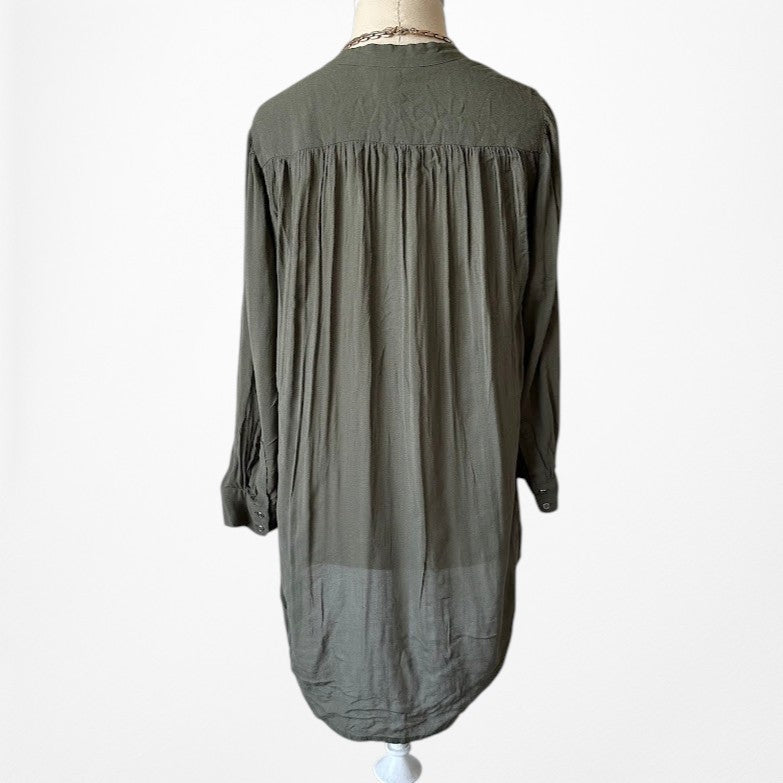 H&M Olive Green Button Down Long Sleeve Shirt Blouse Size 4/XS/S