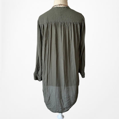 H&M Olive Green Button Down Long Sleeve Shirt Blouse Size 4/XS/S